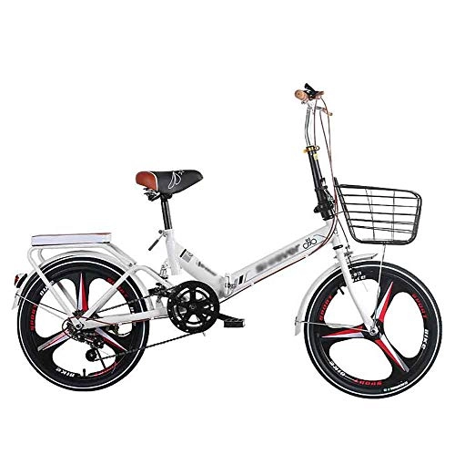Folding Bike : Yqihy Folding Bike for Men Women Aluminum 6 Speed Shimano Gears Disc Brake with Thunderbolt, White