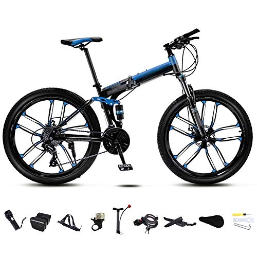 Folding Bike : YRYBZ 24-26 Inch MTB Bicycle, Unisex Folding Commuter Bike, 30-Speed Gears Foldable Mountain Bike, Off-Road Variable Speed Bikes for Men And Women, Double Disc Brake / Blue / 24'' / C wheel