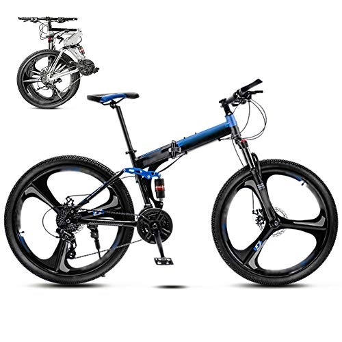 Folding Bike : YRYBZ 24-26 Inch MTB Bicycle, Unisex Folding Commuter Bike, 30-Speed Gears Foldable Mountain Bike, Off-Road Variable Speed Bikes for Men And Women, Double Disc Brake / Blue / 26'' / A wheel