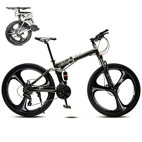 Folding Bike : YRYBZ 24-26 Inch MTB Bicycle, Unisex Folding Commuter Bike, 30-Speed Gears Foldable Mountain Bike, Off-Road Variable Speed Bikes for Men And Women, Double Disc Brake / Green / 26'' / A wheel
