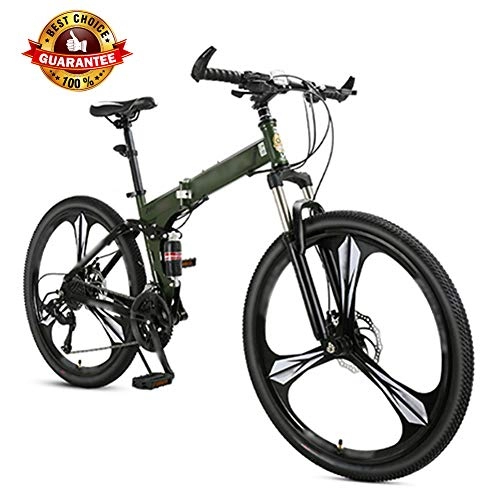 Folding Bike : YRYBZ Foldable Bicycle 26 Inch, 24-Speed Folding Mountain Bike, Unisex Lightweight Commuter Bike, MTB Full Suspension Bicycle, Double Disc Brake / Green / A wheel