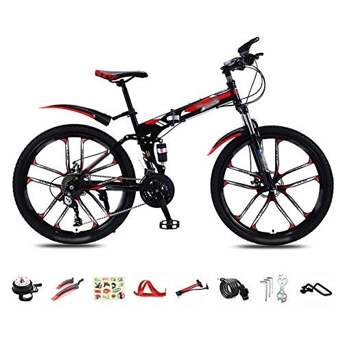 Folding Bike : YRYBZ Foldable Bicycle 26 Inch, 30-Speed Folding Mountain Bike, Unisex Lightweight Commuter Bike, MTB Full Suspension Bicycle with Double Disc Brake / Red / A wheel