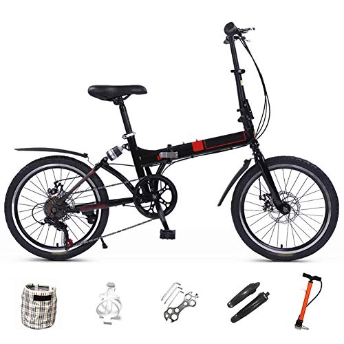 Folding Bike : YRYBZ Mountain Bike Folding Bikes, 7-Speed Double Disc Brake Full Suspension Bicycle, 20 Inchn City Commuter Bicycles for Men And Wome / Black