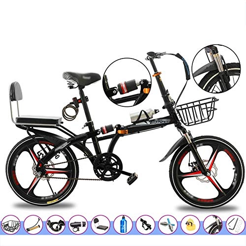 Folding Bike : YSHCA 20 Inch Folding Bike, Single Speed Low Step-Through Steel Frame Foldable Compact Bicycle with Rack Comfort Saddle and Fenders, Black-B