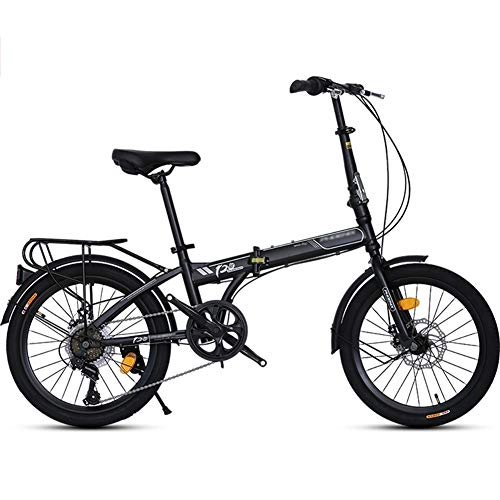 Folding Bike : YSHCA20 Inch Folding Bike, 7 Speed Low Step-Through Steel Frame Foldable Compact Bicycle with Fenders Comfort Saddle and Rack, Black