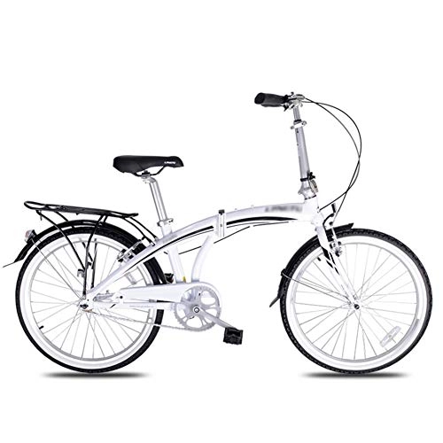 Folding Bike : YSHCA24 Inch Folding Bike, Single Speed Lightweight Aluminum Frame Foldable Compact Bicycle with Comfort Saddle Rack and Fenders for Adults, White