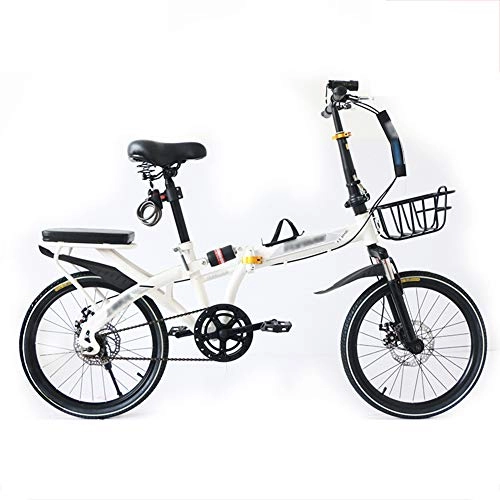 Folding Bike : YSHCASingle Speed Folding Bike, Low Step-Through Steel Frame Foldable Compact Bicycle with Rack Comfort Saddle and Fenders Urban Riding and Commuting, 20 Inch-White