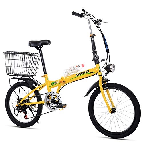 Folding Bike : YSHUAI 20 Inch Ultralight Foldable Bike Folding Bike with Variable Speed Men And Women Bike Portable Device Small Wheel Adult Student Bike Leisure Folding Bikes, Yellow