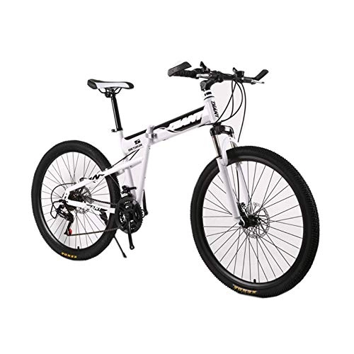 Folding Bike : YuCar Folding Mountain Bike 24 Inches Wheels 21 Speeds Off-road Bicycle Steel Frame Dual Suspension Off-road Bicycle, White, 24inchWheel