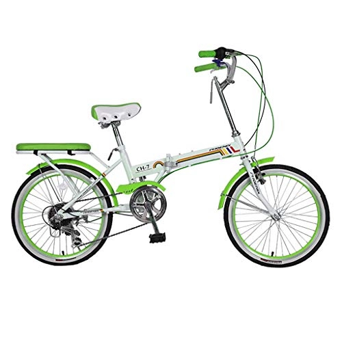Folding Bike : Yunyisujiao Bicycle Folding Bicycle Unisex 20 Inch Small Wheel Bicycle Portable 7 Speed Bicycle (Color : GREEN, Size : 150 * 30 * 65CM)