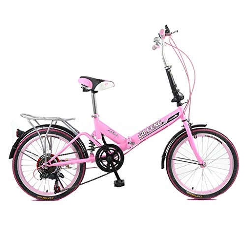 Folding Bike : Yunyisujiao Bicycle Folding Bicycle Universal 6 Kinds Of Variable Speed 20 Inch Wheel Bicycle Portable Adult Men And Women Bicycle (Color : PINK, Size : 155 * 30 * 94CM)