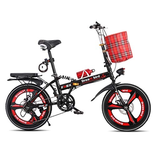 Folding Bike : Yunyisujiao Bicycle Folding Shifting Disc Brakes 20 Inch Shock Absorption Unisex Ultralight Portable Folding Bicycle (Color : Red)