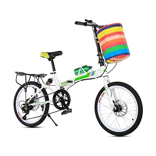 Folding Bike : Z-LIANG Outdoor sports 20 Inch Folding Bike Tandem Bike Adults Children Travel Bicycle Camp Bike Foldable Children's Bikes Double Disc Brake (Color : Green)