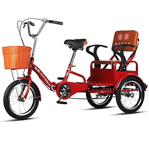 Folding Bike : ZCYY Adult Tricycles Folding Tricycle 16inch 3-Wheel Bicycle High-carbon Steel Trike Bike Bicycle For Picnic Shopping Work Men Women(Color:red)