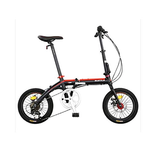 Folding Bike : ZDZXCMW Foldable Bicycle 16 Inch Speed Folding Bike Adult Male And Female Road Bike Student Bicycle Portable Cycling Fitness Wild Travel, blackred