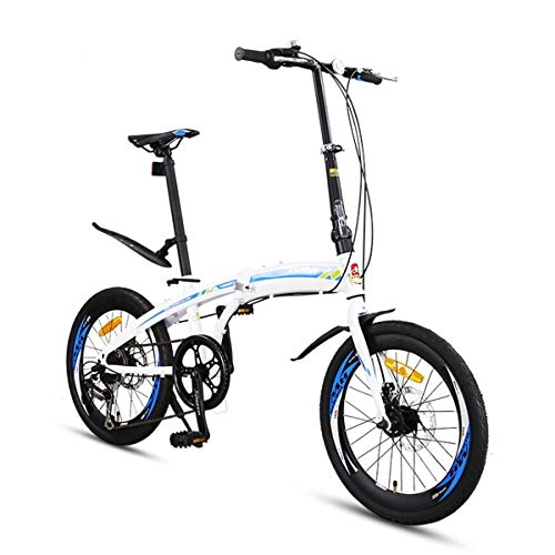 Folding Bike : ZDZXCMW Folding Bicycle 20 Inch Variable Speed Folding Bike Male And Female Bicycles Off-road Mountain Bike Portable Fitness Wild Travel, White