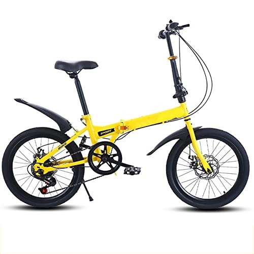 Folding Bike : ZEYHOME Adult Folding Bike, 7-speed Drivetrain Sports Bike High Carbon Steel Mountain Bike, Non-slip Double Disc Brake Bicycle Height Adjustable, Variable Speed Road Bike for Commute(20inch, Yellow)
