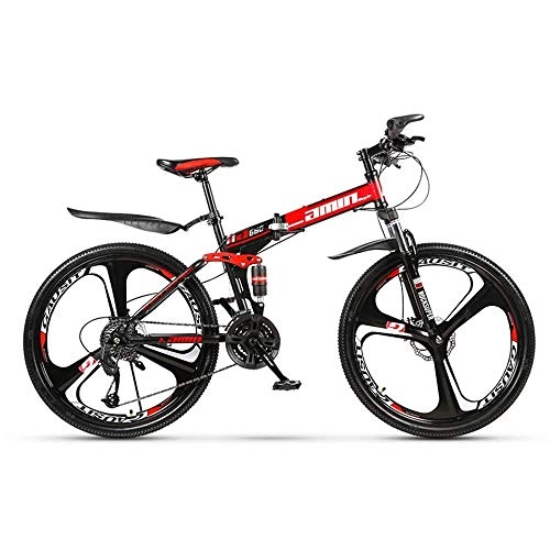 Folding Bike : ZGQA-GQA Outdoor sports Folding mountain bike, 26 inch 30 speed variable speed offroad double shock absorption men bicycle outdoor riding adult (Color : Red)