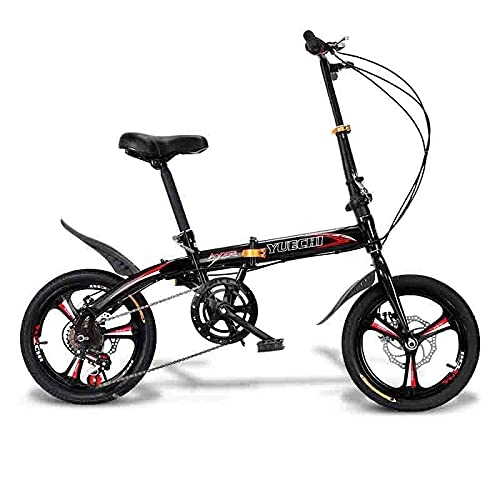 Folding Bike : ZHANGOO Adult And Qing Folding Bicycles, 130 Cm Body, Variable Speed Disc Brakes, 6 Speeds, 16 Tires, Multi-color(Color:black)