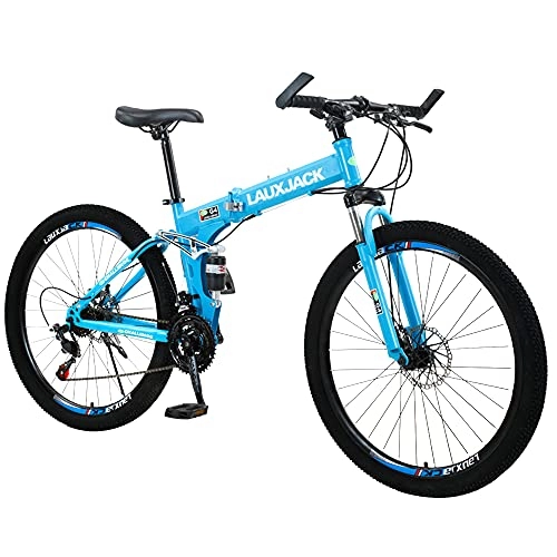 Folding Bike : ZHANGOO Blue Bike Mountain Bicycle Easy To Fold, Ergonomic Saddle Folding Bike, Anti-skid Tires, Comfortable And Beautiful, Small Space Occupation(Size:21 speed)