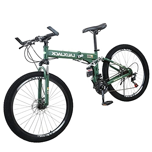Folding Bike : ZHANGOO Green Bicycle Ergonomic Mountain Bike, Comfortable And Beautifu, Small Space Occupation, Folding ​easy To Fold Anti-skid Tires, Suitable For Mountains And Streets(Size:27 speed)