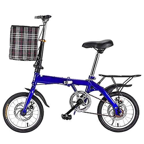 Folding Bike : ZHANGOO Mountain Bike Bicycle Blue Folding Bike Variable Speed Adjustable Saddle, Handlebar, Wear-resistant Tires, Thickened High Carbon Steel Frame With Basket