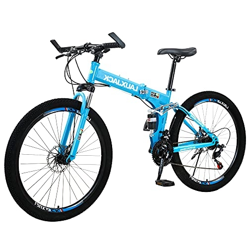 Folding Bike : ZHANGOO Mountain Bike Blue Bicycle Folding ​easy To Fold, Small Space Occupation, Anti-skid Tires, Ergonomic Comfortable And Beautifu, Suitable For Mountains And Streets(Size:24 speed)