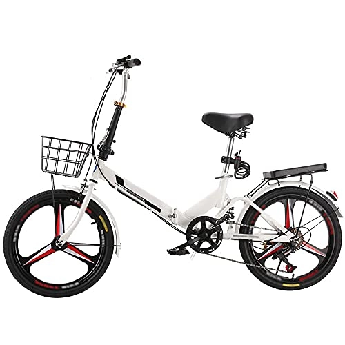 Folding Bike : ZHANGOO Mountain Bike Folding Bike Shock Absorbing, With Back Seat And Basket, Lightweight And Stylish Bicycle White, Variable Speed Running On The Highway