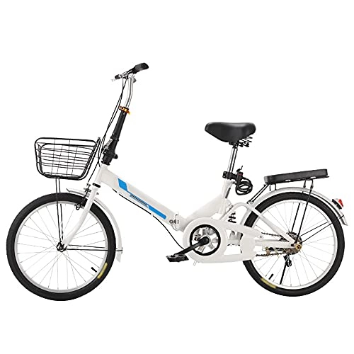 Folding Bike : ZHANGOO Mountain Bike Folding Bike White Shock Absorbing, With Back Seat And Basket, Variable Speed Bicycle, Lightweight And Stylish, Running On The Highway