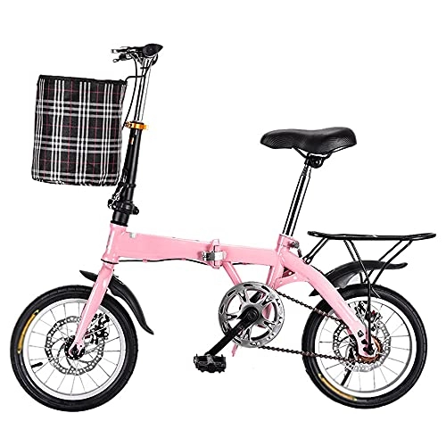 Folding Bike : ZHANGOO Mountain Bike Pink Bicycle Variable Speed Adjustable Saddle, Handlebar, Wear-resistant Tires, Thickened High Carbon Steel Frame With Basket Folding Bike
