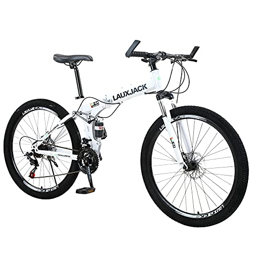 Folding Bike : ZHANGOO Mountain Bike White Bicycle Comfortable And Beautiful Easy To Fold, Small Space Occupation, Ergonomic Saddle Folding Bike, Anti-skid Tires(Size:27 speed)