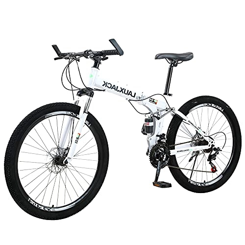 Folding Bike : ZHANGOO White Bicycle Mountain Bike, Small Space Occupation, Ergonomic Comfortable And Beautifu, Folding ​easy To Fold, Anti-skid Tires, Suitable For Mountains And Streets(Size:21 speed)
