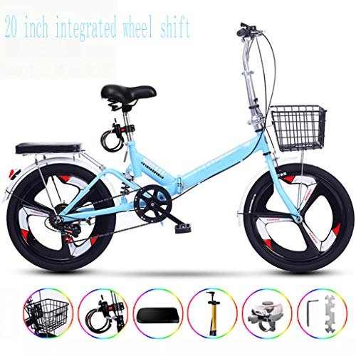 Folding Bike : Zhangxiaowei 20 Inch Integrated Wheel Shift Ultralight Portable Folding Bike for Adults with Self Installation, Blue