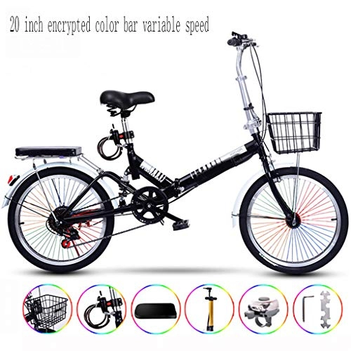 Folding Bike : Zhangxiaowei Ultralight Portable Folding Bike for Adults with Self Installation 20 Inch Encrypted Color Bar Varlable Speed, Black