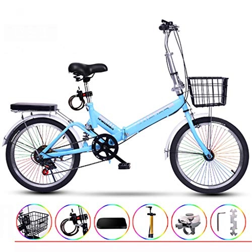 Folding Bike : Zhangxiaowei Ultralight Portable Folding Bike for Adults with Self Installation 20 Inch Encrypted Color Bar Varlable Speed, Blue