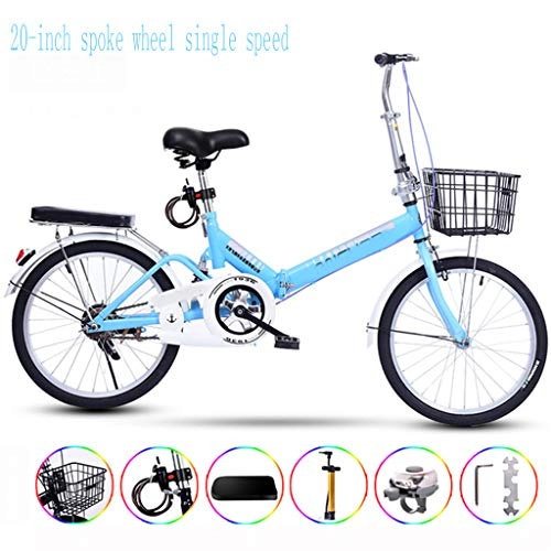 Folding Bike : Zhangxiaowei Ultralight Portable Folding Bike for Adults with Self Installation 20 Inch One Wheel Single Speed, Blue