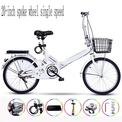 Folding Bike : Zhangxiaowei Ultralight Portable Folding Bike For Adults With self Installation 20 inch one wheel single speed, White
