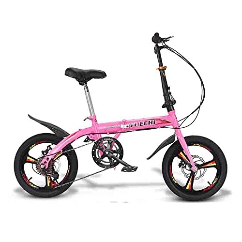 Folding Bike : ZHANGYN Universal Folding Bicycle, 16-inch Wheels, 6 Speeds, Light And Easy To Fold And Shock Absorption, Very Suitable For Urban And Rural Travel, Multi-color(Color:Pink)