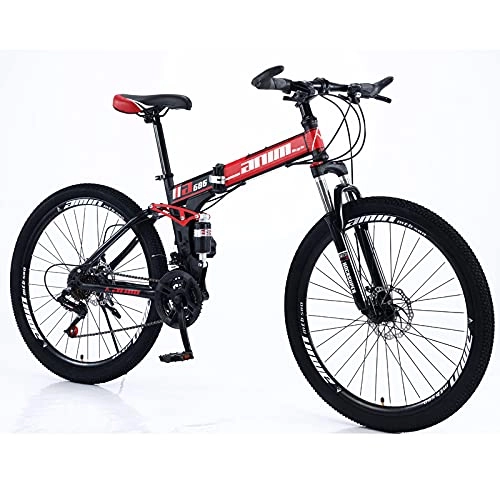 Folding Bike : ZHANGYN Universal Folding Bike, 25-inch Wheels, 24-speed Gearbox, Rear Bracket, Easy To Carry, Red Essential For City Travel