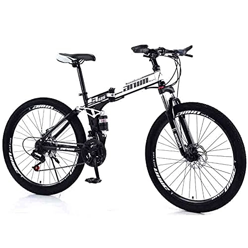 Folding Bike : ZHCSYL Universal Folding Bike, 25-inch Wheels, 24-speed Drive, Rear Bracket, Very Suitable For City And Country Trips, Black And White