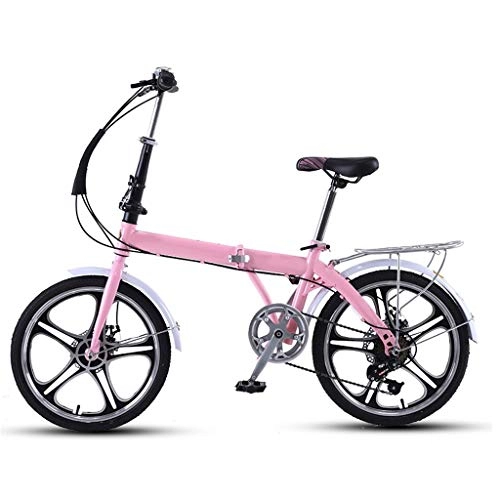 Folding Bike : ZHEDYI 20in Compact Folding Bike, Women's Bike with Aluminum Alloy Rim, Light Folding Bicycles, 7-speed Folding Bike with Variable Speed, Travel Work Bikes，Bicycle Seats for Comfort (Color : Pink)