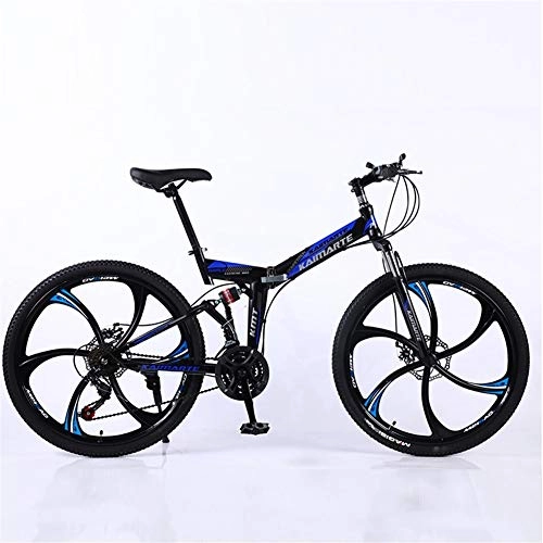 Folding Bike : ZHTX Road Bikes Racing Bicycle Foldable Bicycle Mountain Bike 26 Inch Steel 21 / 24 / 27 / 30 Speed Bicycles Dual Disc Brakes (Color : Blue, Size : Six cutter wheels)