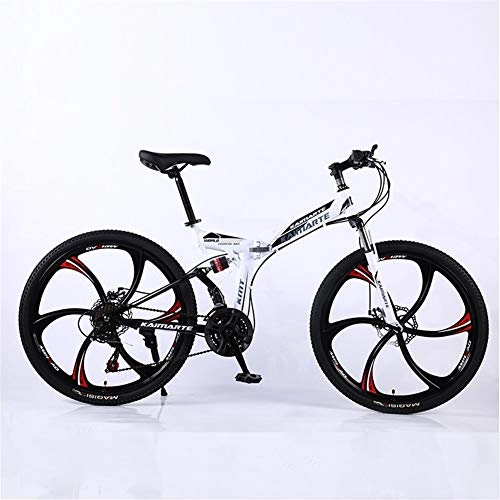 Folding Bike : ZHTX Road Bikes Racing Bicycle Foldable Bicycle Mountain Bike 26 Inch Steel 21 / 24 / 27 / 30 Speed Bicycles Dual Disc Brakes (Color : White, Size : Six cutter wheels)