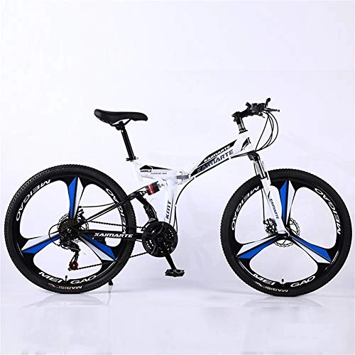 Folding Bike : ZHTX Road Bikes Racing Bicycle Foldable Bicycle Mountain Bike 26 Inch Steel 21 / 24 / 27 / 30 Speed Bicycles Dual Disc Brakes (Color : White, Size : Three cutter wheels)