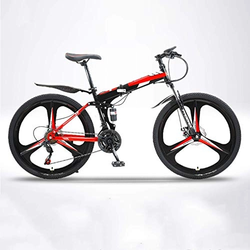 Folding Bike : ZJBKX 24 Inch Mountain Bike, Commuter Folding Men and Women Variable Speed Dual Disc Brakes Shock Absorption One Wheel Off Road Students 27speed