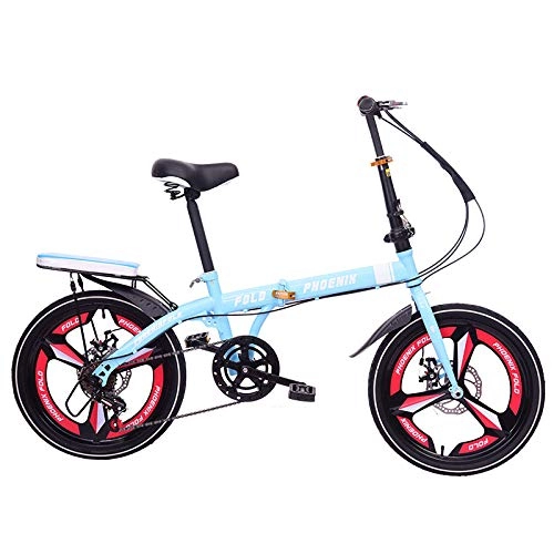 Folding Bike : ZJPQ Folding Shift Bike, Double Disc Brake Bicycle, 16 / 20 inch Adult Men and Women Child Student Ultra-Light Portable Leisure Bicycle Mountain Bike / blue / 20