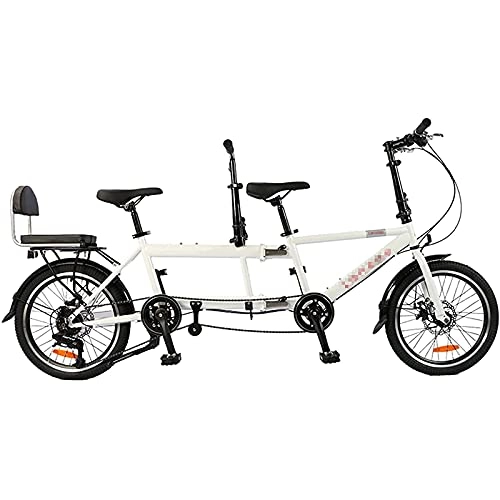 Folding Bike : ZJWD City Tandem Folding Bicycle, Variable Speed Bike Riding Couple Entertainment Universal Wayfarer, Foldable Disc Brake Travel Bikes, White