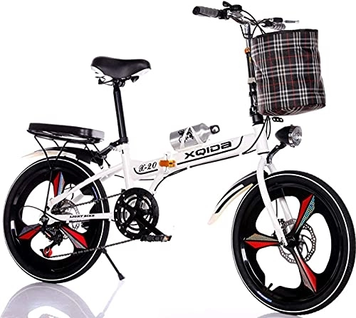 Folding Bike : ZLYJ 20 Inch Folding Bike, Carbon Steel Frame Bicycle Folding Bike with Comfort Saddle Basket and Stand Luggage Rack C, 20 in