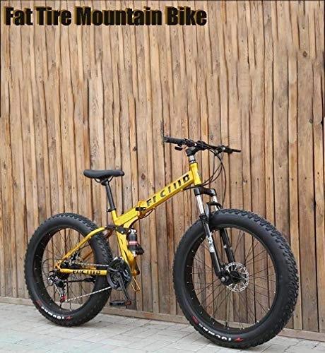 Folding Bike : ZTBXQ Fitness Sports Outdoors Fat Tire Mens Folding Mountain Bike 17-Inch Double Disc Brake / High-Carbon Steel Frame Bikes 7-Speed 24-26 inch Wheels Off-Road Beach Snowmobile Bicycle