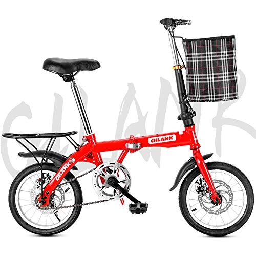 Folding Bike : ZTIANR 20 Inch Folding Bicycle Student Bicycle Single Speed Disc Brake Adult Compact Foldable Bike Gears Folding System, Red